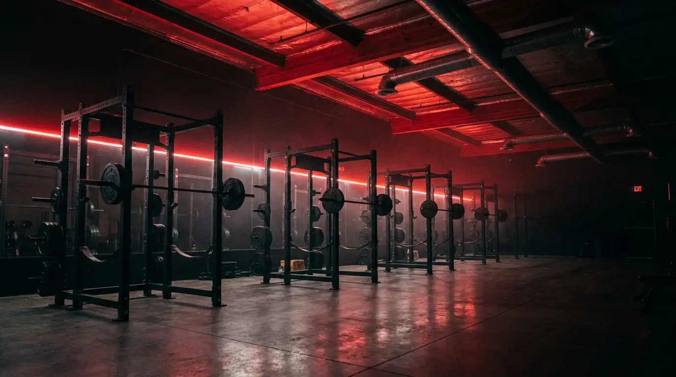 Force1 training floor under red lights