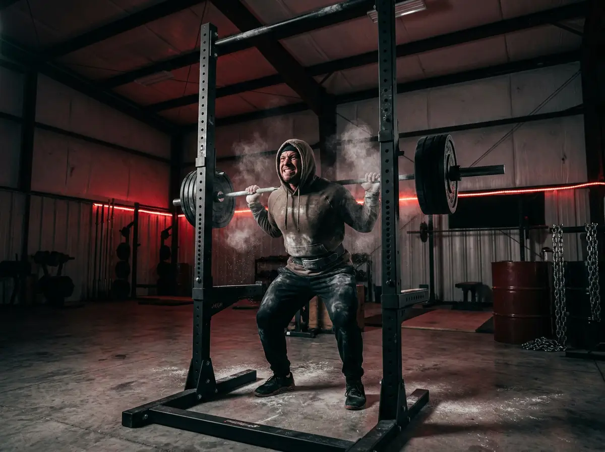 Heavy squat inside the Force1 power rack row